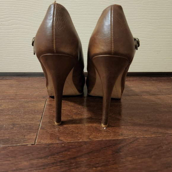 Brown Faux Leather Mary-Jane style Stilettos - Picture 3 of 7